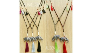 black larva beads stone tassels necklace bronze tassels wholesale price 